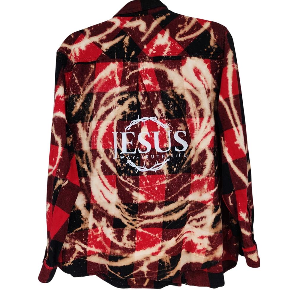 Jesus Way Truth Life Repurposed Christian Theme Plaid Custom Bleached Shirt, 2X